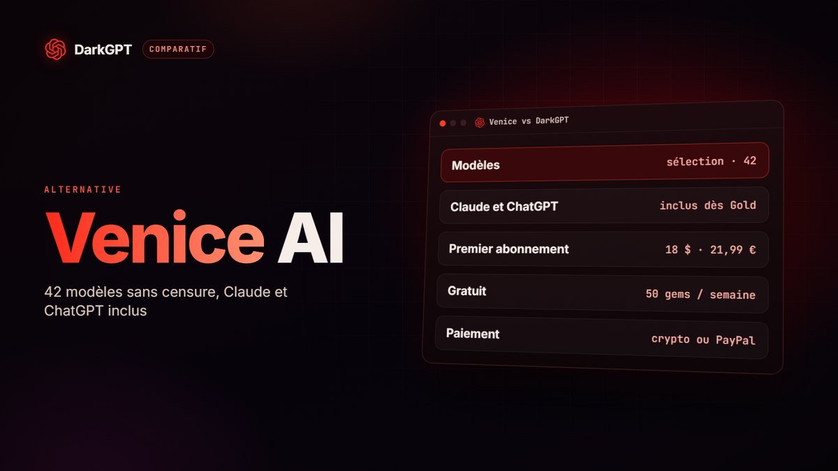 Alternative à Venice AI : DarkGPT, 42 modèles sans censure, Claude et ChatGPT inclus
