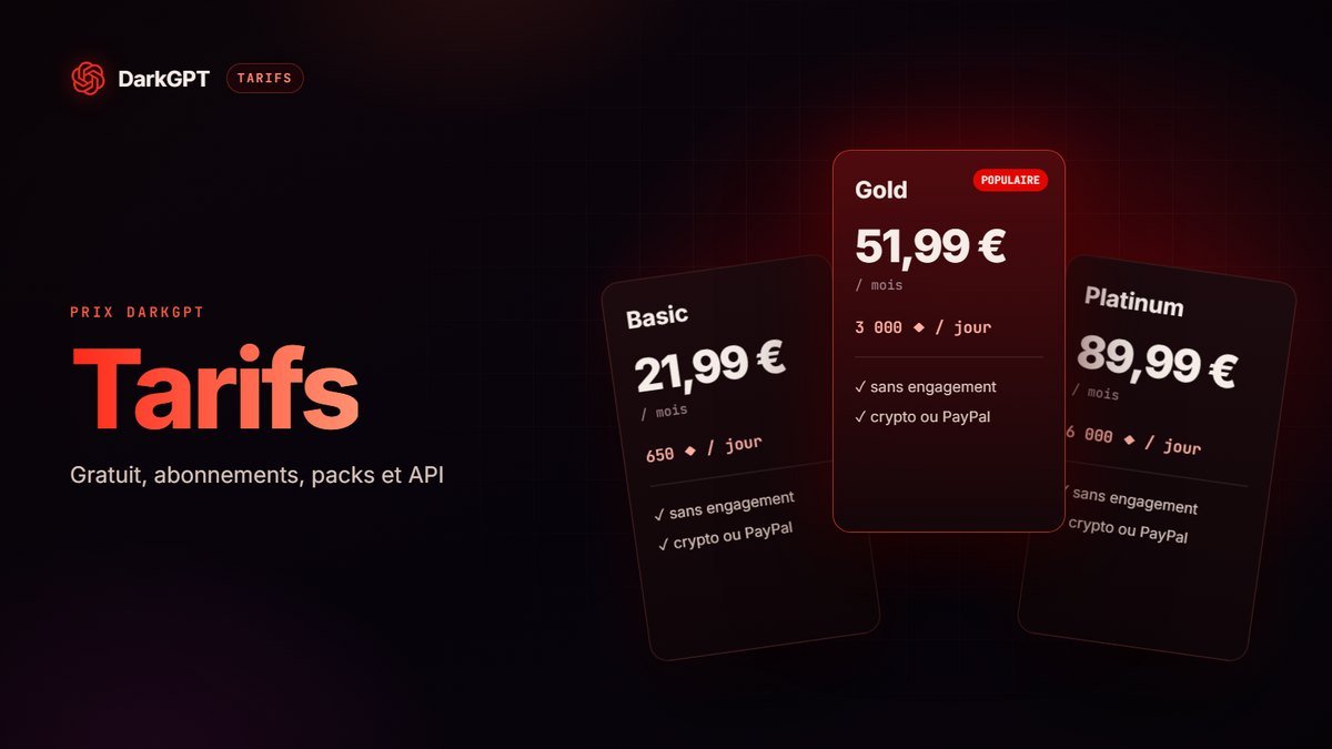 Prix de DarkGPT : gratuit, abonnements, packs de gems et API
