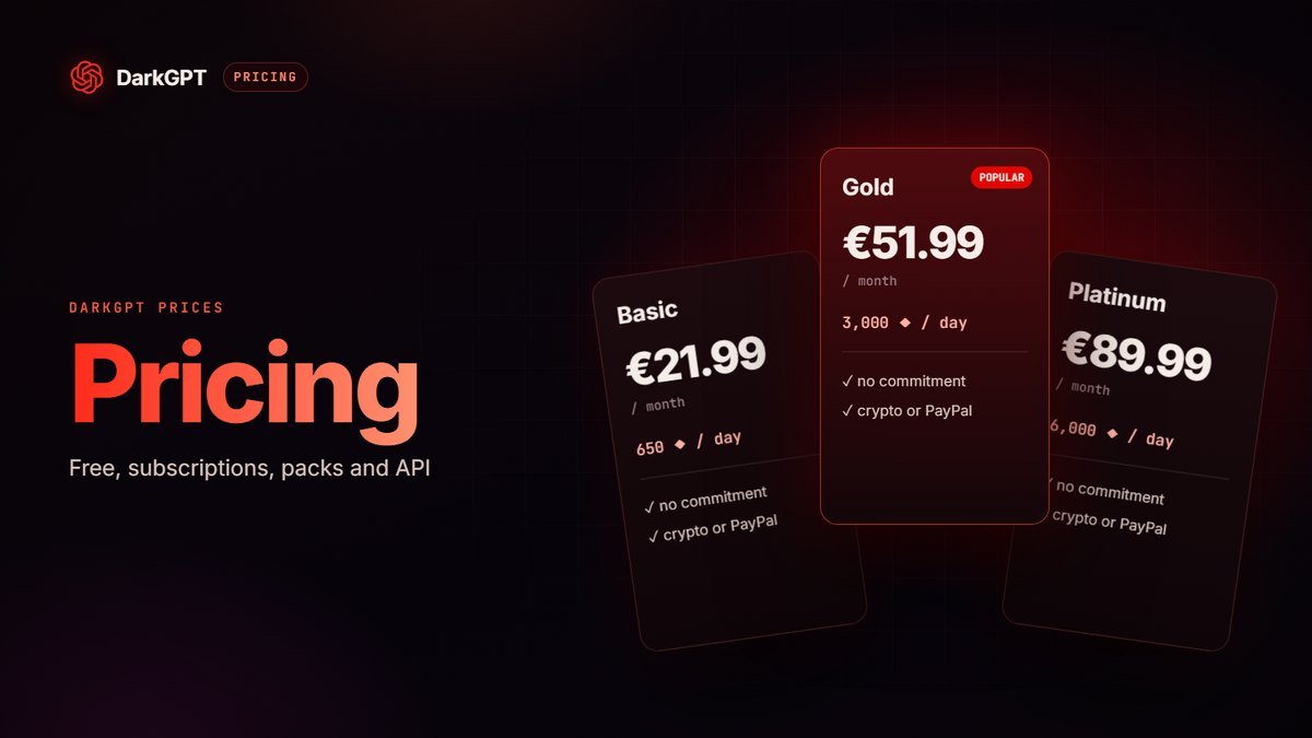 DarkGPT pricing: free plan, subscriptions, gem packs and API